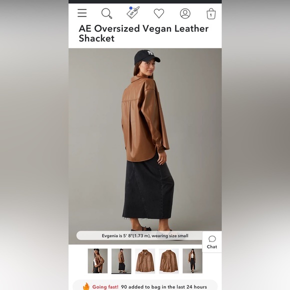 Online Only AE Oversized Vegan Leather Shacket - Picture 1 of 7
